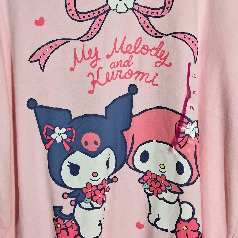 Women's Sanrio XXL Pink Barbiecore Lightweight Hemmed Crew Sweatshirt - Picture 6 of 7